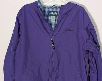 VTG L.L.Bean Kids XL 18-20 Jacket Purple Flannel Lined Hooded Retro Rain EUC