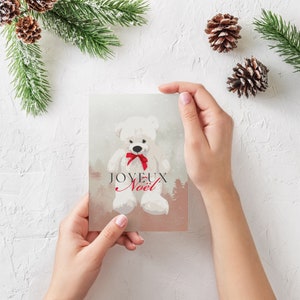Carte de Noël et fêtes de fin d'année avec ourson blanc, cartes de voeux enfant