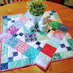 Spring Celebration Table Topper -Handmade Quilted Batik Florals