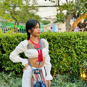 Bucket bag with Tassels, Hmong woven bucket Bag, Ethnic hippie bags, Boho Crossbody bag, Shoulder bag, Tribal Hmong bag Thailand