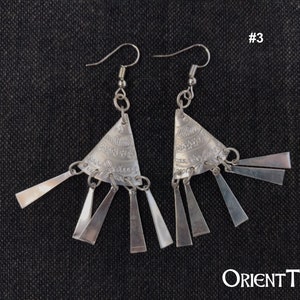 Chandelier Hmong Tribe Earrings with Fan spokes style, Boho Hippie earrings, aluminium Hmong earrings, Handmade earrings