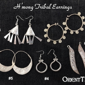 Tribal Hmong Earrings Set of 5 Pairs, Handmade ethic Tribe Hoop Loop Earrings,Aluminum Earrings, Traditional Hilltribe Jewellry