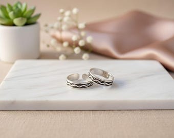 Sterling Silver Wave Toe Rings: Adjustable Boho Beach Jewelry
