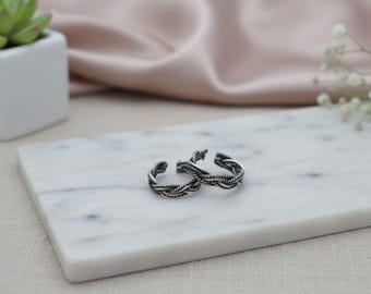 Braided Sterling Silver Toe Ring: Adjustable Boho Foot Jewelry