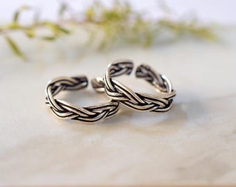 Braided Sterling Silver Toe Ring: Adjustable Boho Unisex Jewelry