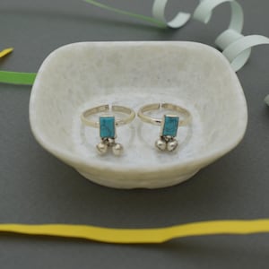 925 Silver Turquoise Toe Rings with Ghungroo | Adjustable Oxidized Boho Toe Rings for Women | Ethnic Foot Jewelry | Handmade Gift |Gemtastic
