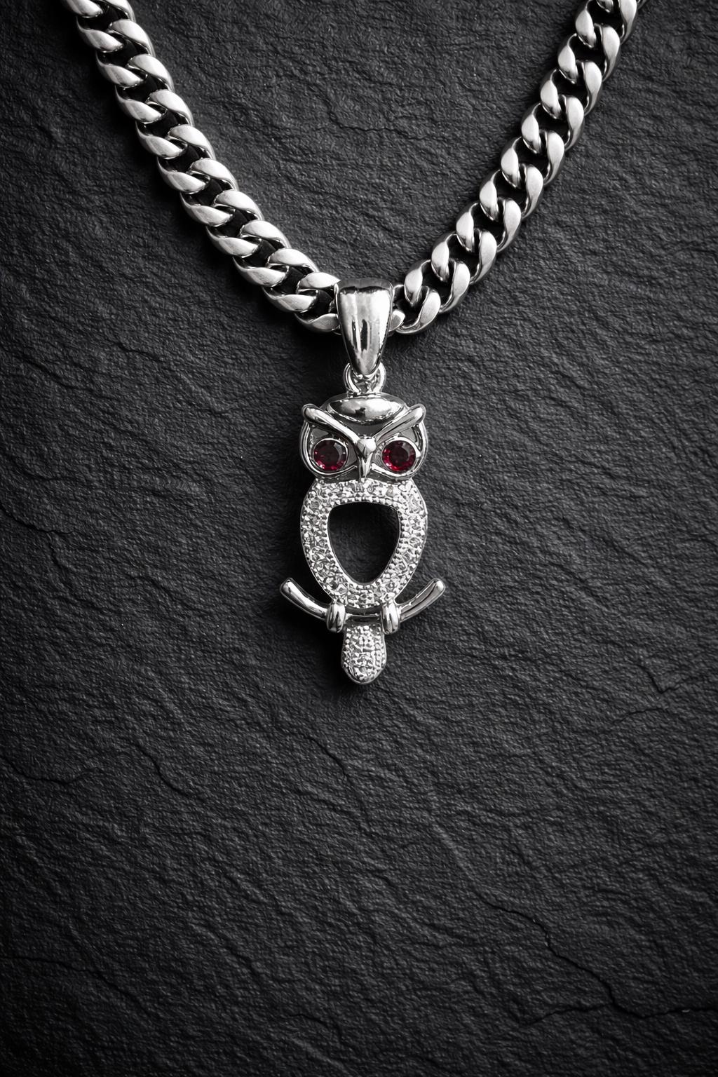 Crystal Owl Pendant Necklace &ndash; Elegant Bird Charm with Ruby Eyes