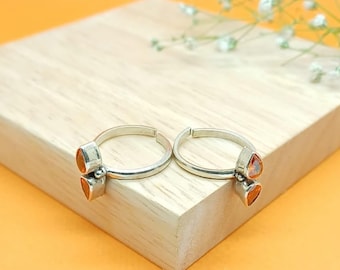 Adjustable Sterling Silver Toe Ring: Red Teardrop Gemstone, Handmade Boho Jewelry