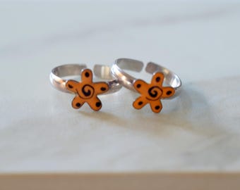 Bagues d'orteil étoile orange en argent sterling : bijoux de plage bohème réglables