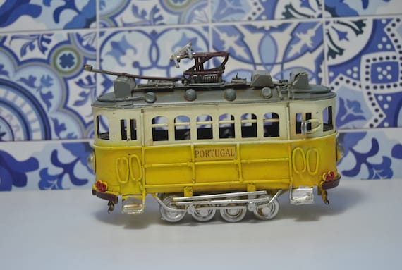 Lisbon Portugal Yellow Tram, vintage, metal, gift, home decor, ornaments, old