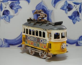 Lisbon Portugal Yellow Tram, vintage, metal, gift, home decor, ornaments, old