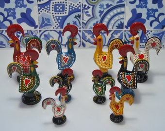 Traditional Barcelos rooster, 8 cm, painted by hand, metal, Good Luck Roosters, portuguese rooster, portugal free shipping with tracking