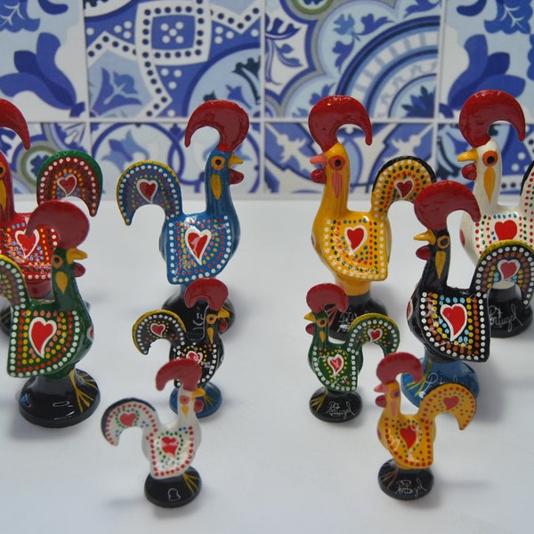 Coq traditionnel de Barcelos, 8 cm, peint à la main, métal, Coqs de bonne chance, coq portugais, portugal livraison gratuite avec suivi