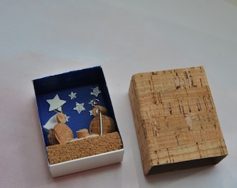 Cork nativity scene, matches box, gift, collection Handmade Christmas Nativity CORK sacred family Jesus Mary Baby decor genuine Portugal