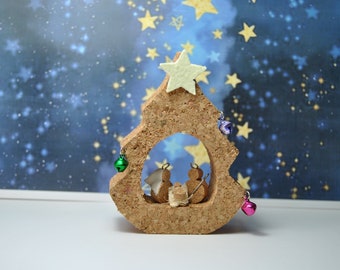 nativity scene, gift, collection Handmade Christmas Nativity CORK sacred family Jesus Mary Baby decor genuine Portugal
