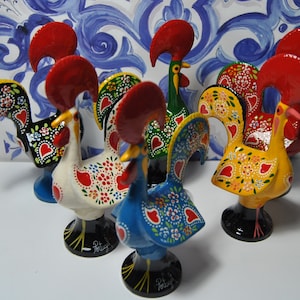 Traditional Barcelos rooster, 13.5 cm, painted by hand, metal, Good Luck, portuguese rooster, portugal free shipping with tracking