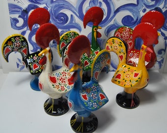 Traditional Barcelos rooster, 10 cm, painted by hand, metal, Good Luck, portuguese rooster, portugal free shipping with tracking