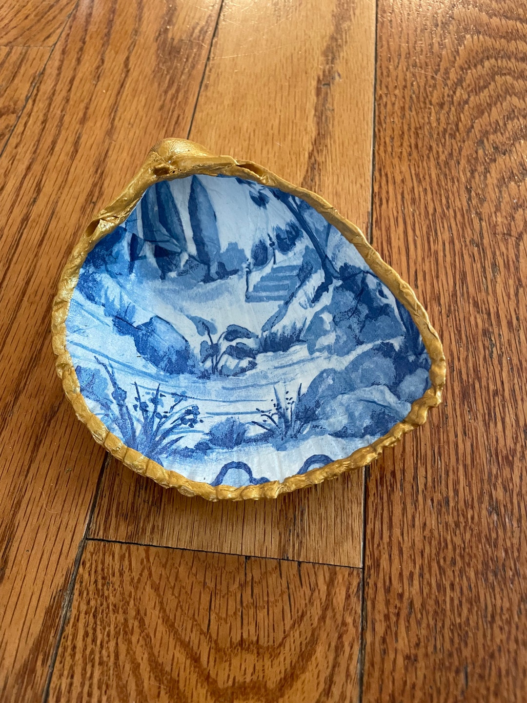 Blue and White Toile Decoupaged Scallop Shell Trinket Dish - Etsy