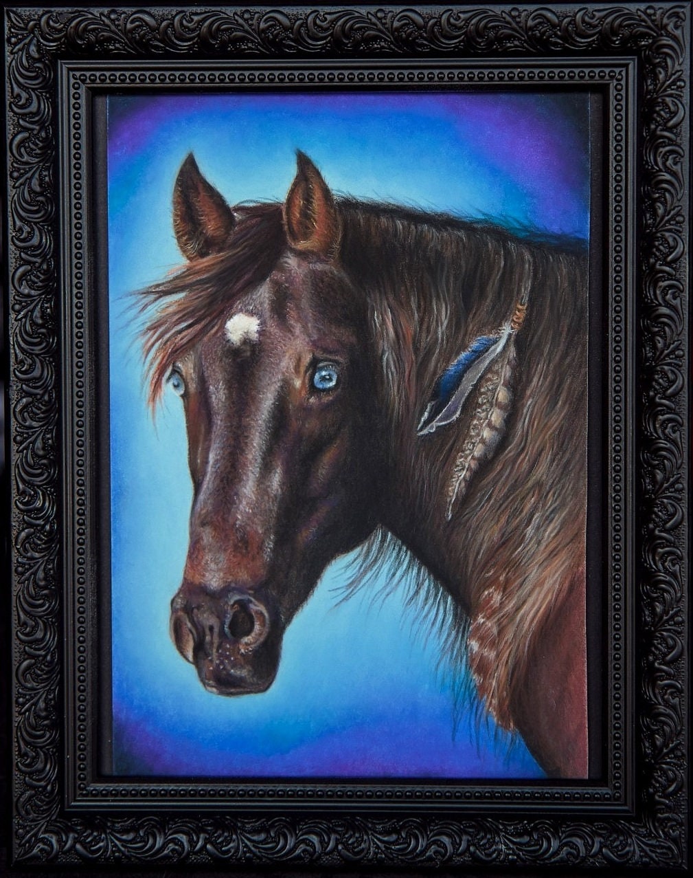 Pastel sec sur papier pastelmat 24x30cm protrait poney Alezan