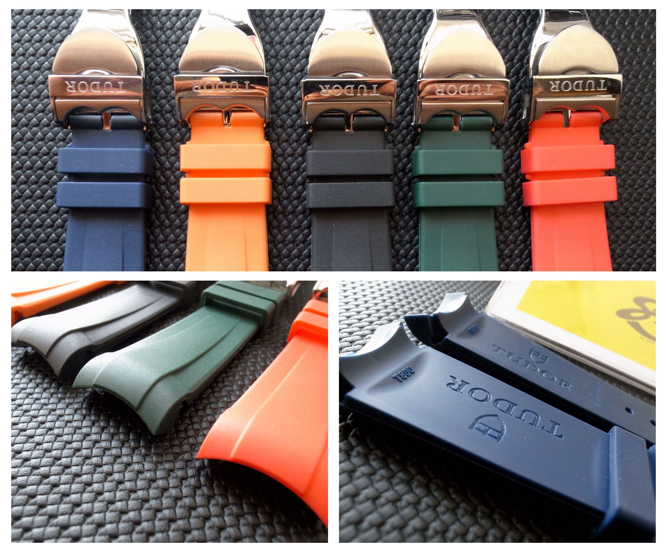 Tudor 22mm Curved End Black Bay Rubber Strap Band + deployment CLASP