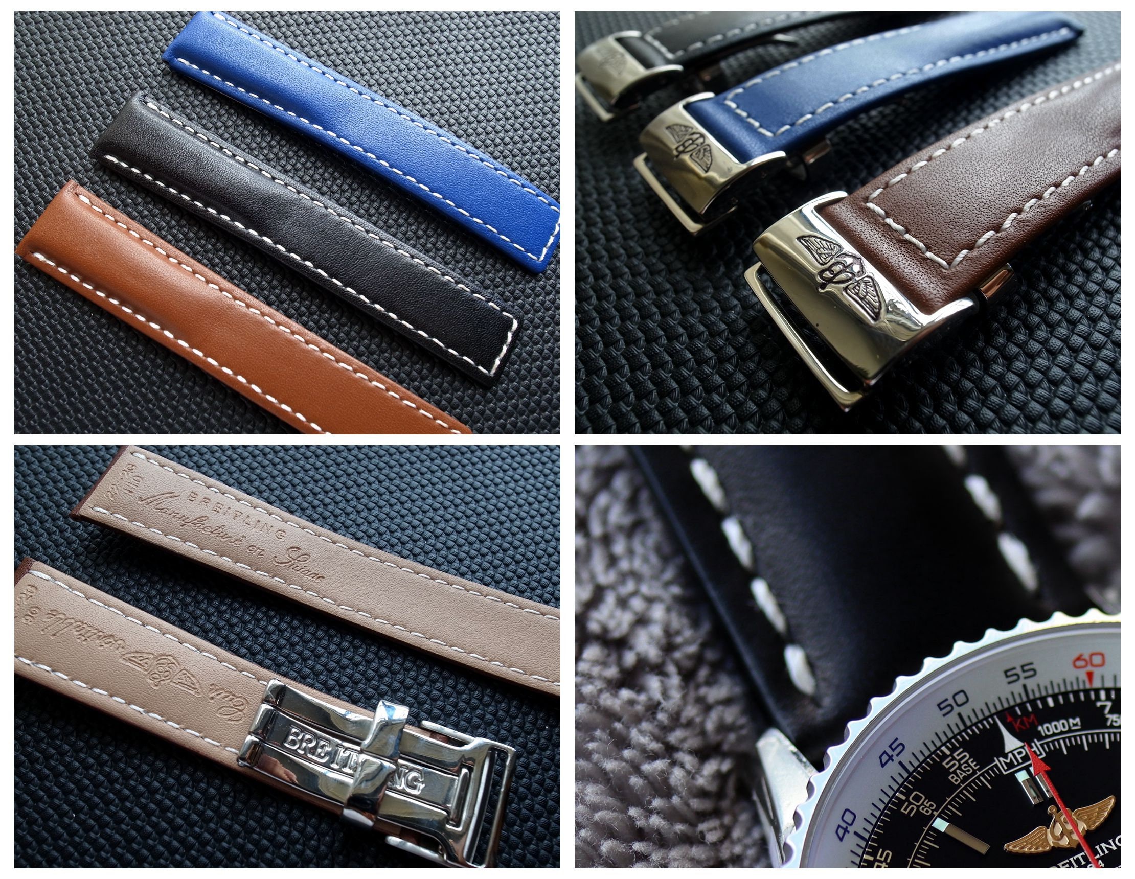 22mm Leather Strap for Breitling Watch with Deployment Clasp Buckle