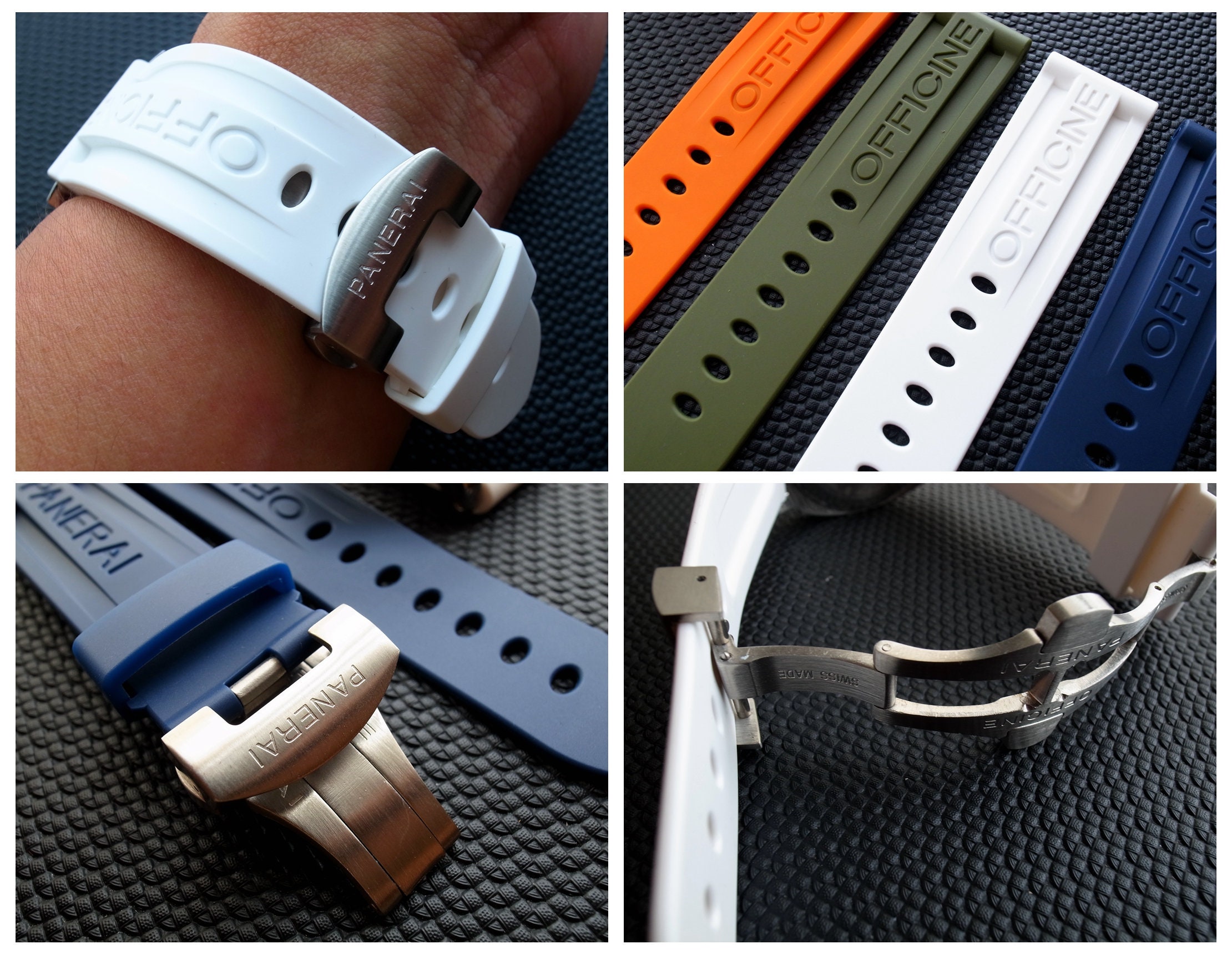 High Grade 24mm Panerai rubber strap with deployment clip buckle
