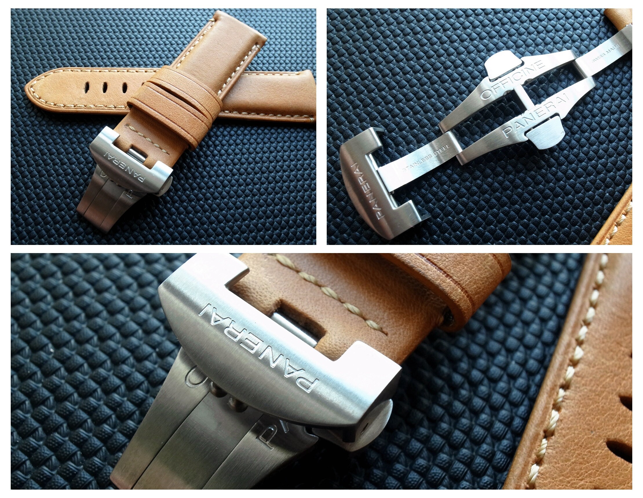 Panerai Beige 24mm Leather Watch Band Strap with Silver Deployment buckle