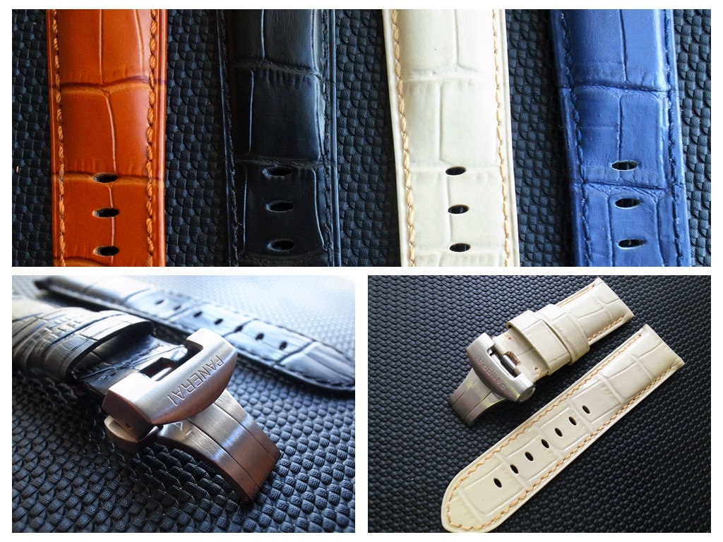 PAM 24mm Leather Watch Band Strap with Deployment buckle fit for Panerai