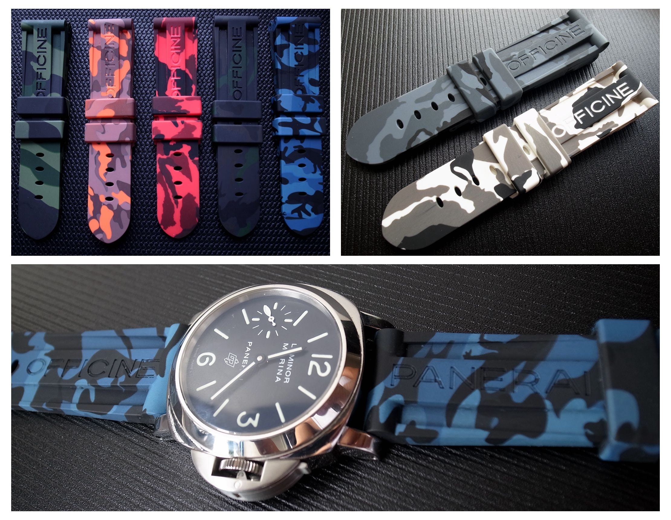 24mm Camouflage Rubber Watch Band Strap fit for Panerai