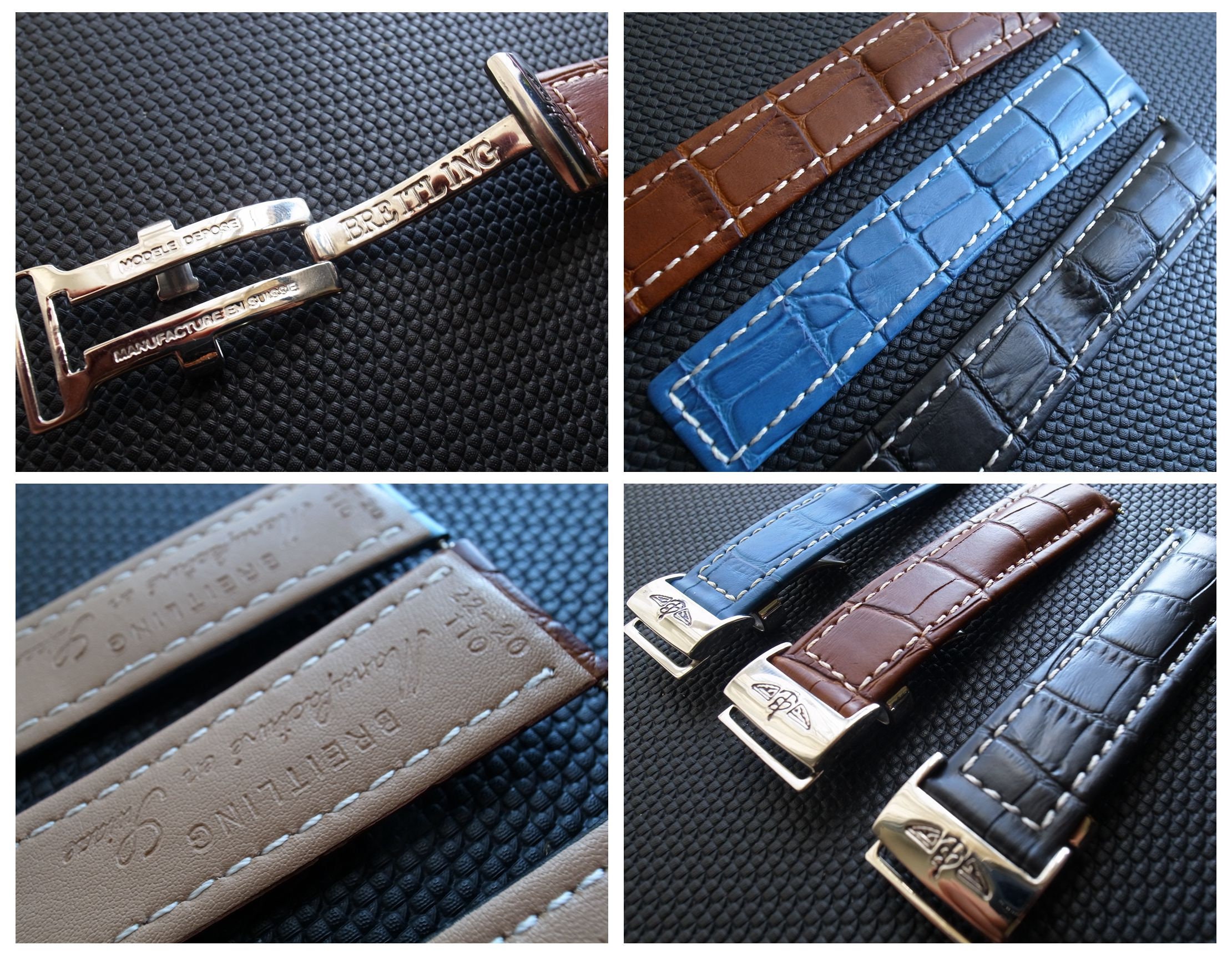 22mm Leather Strap for Breitling Watch with Deployment Clasp Buckle