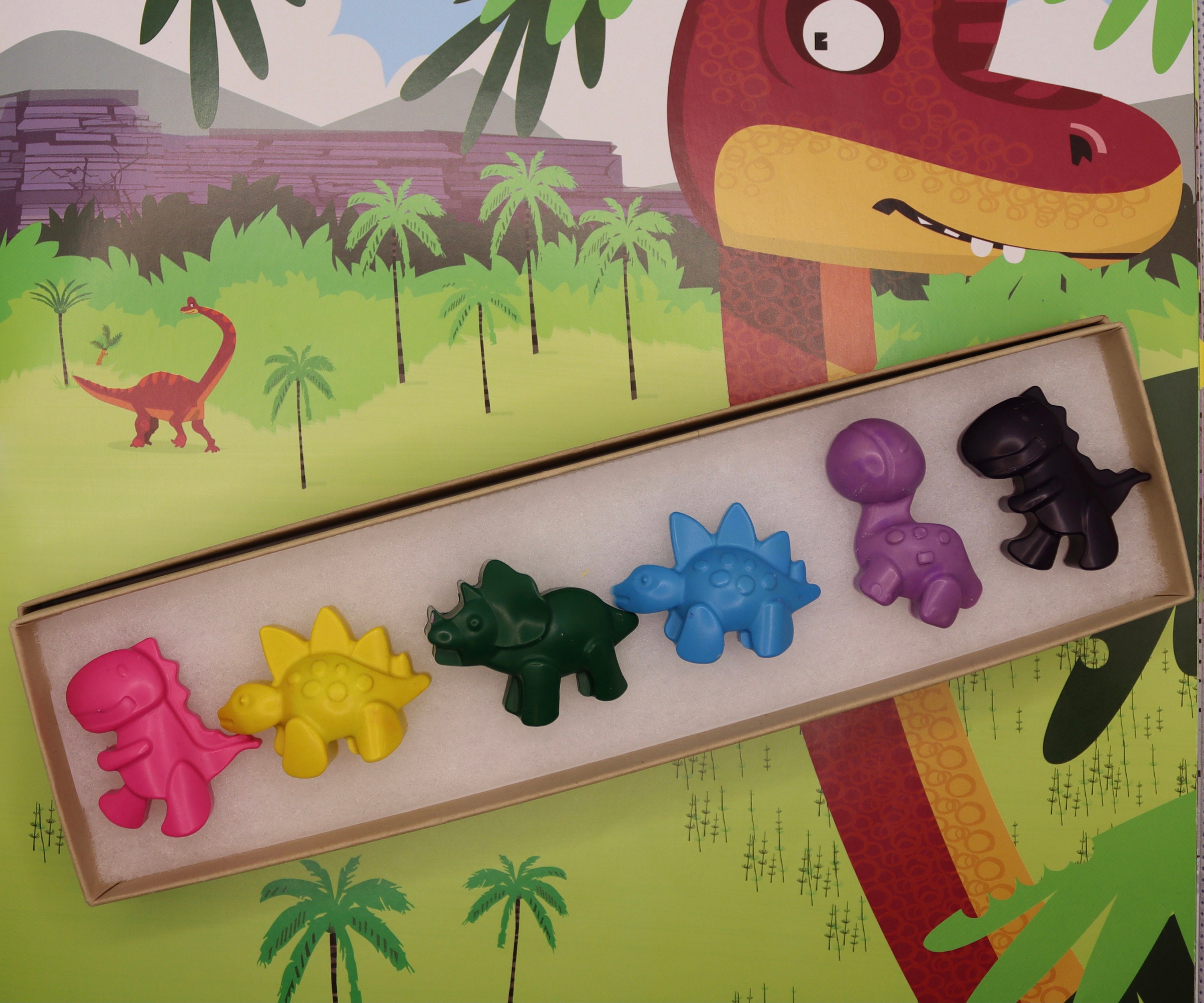 A Fun Pack of Dinosaur Shaped Crayons 