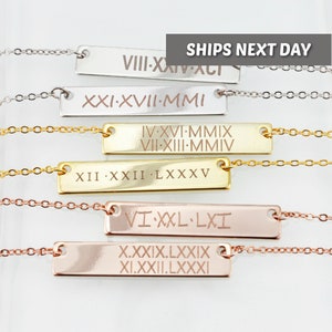 Roman Numeral Necklace Personalized Jewelry Wedding Gift Engraved Necklace Custom Necklace for Women Save The Date Bridesmaid Gift