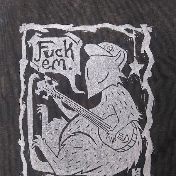Folkpunk Possum with a Banjo Punk Patch (w. Glow in the Dark Option)