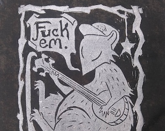 Folkpunk Possum with a Banjo Punk Patch (w. Glow in the Dark Option)