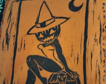 Halloween Pin Up Jack o Lantern Lady Punk Patch (w. Glow in the Dark Option)