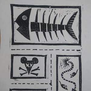Cat Patches Linocut Print, with Sticker option