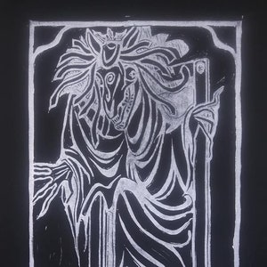 Mari Lwyd Linolschnitt Punk Patch (w. Glow in the Dark Option)