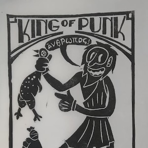 Diógenes, rey del punk Linocut Print, con opción sticker