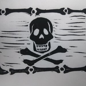 Pirate Flag Linocut Print, with Sticker option