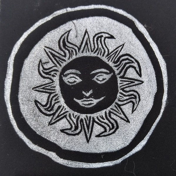 Celestial Sun Linocut Punk Patch (w. Glow in the Dark Option)