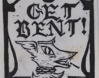 Get Bent Fox Linocut Print, with Sticker option