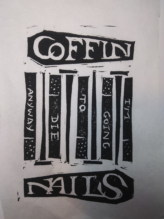 Coffin Nails Cigarettes Linocut Print, With Sticker Option