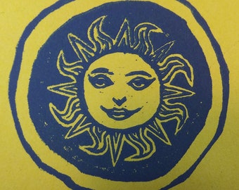Celestial Sun Linocut Print, with Sticker option