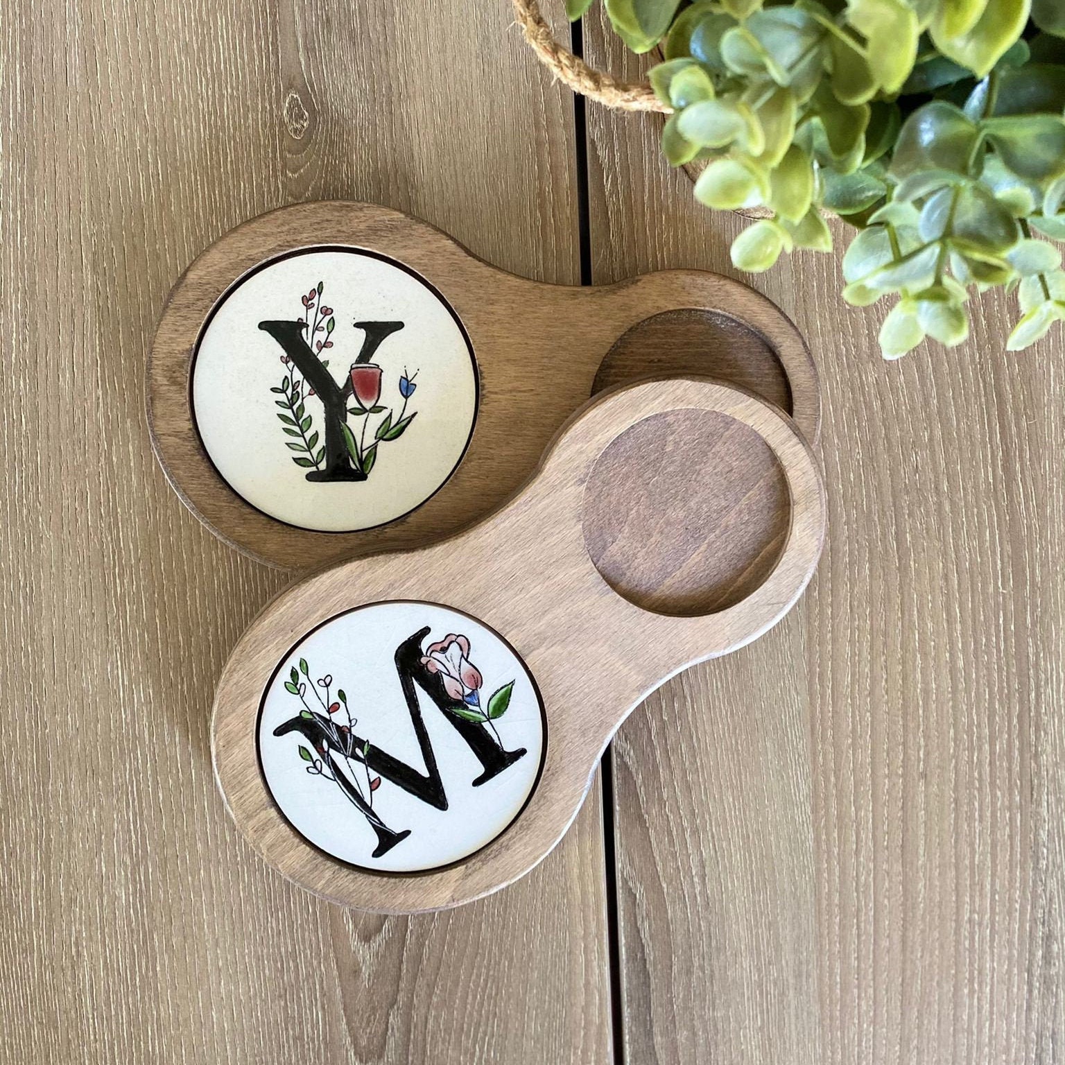 Personalized Ceramic Coffee Set Ceramic Coaster with Wooden Etsy