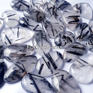 Black Rutile Stone Wholesale Black Rutile Cabochons Lot Loose Flat back Cab Natural Rutile Quartz Gemstone bulk crystal Cab sale image 1