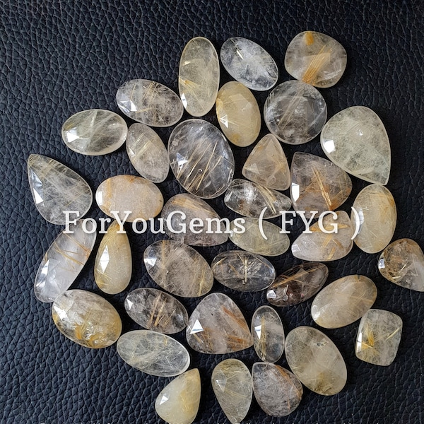 Wholesale Golden Rutile stone Pack! - Faceted Rutile stone Cab - Golden Rutilated Quartz- Gold Needle Crystal lot - Rutile Stone For Jewelry