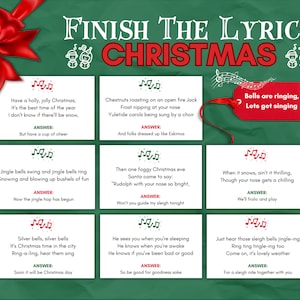 Christmas Carol Finish the Lyric Game, Printable Christmas Song Trivia Game, Christmas Work Party, Finish the Phrase Christmas, PDF Download