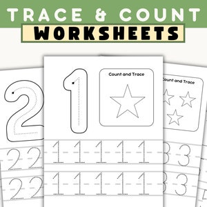 Trace and Count Worksheets, Printable Numbers 1-9 PDF, Teaching Numbers to Preschoolers