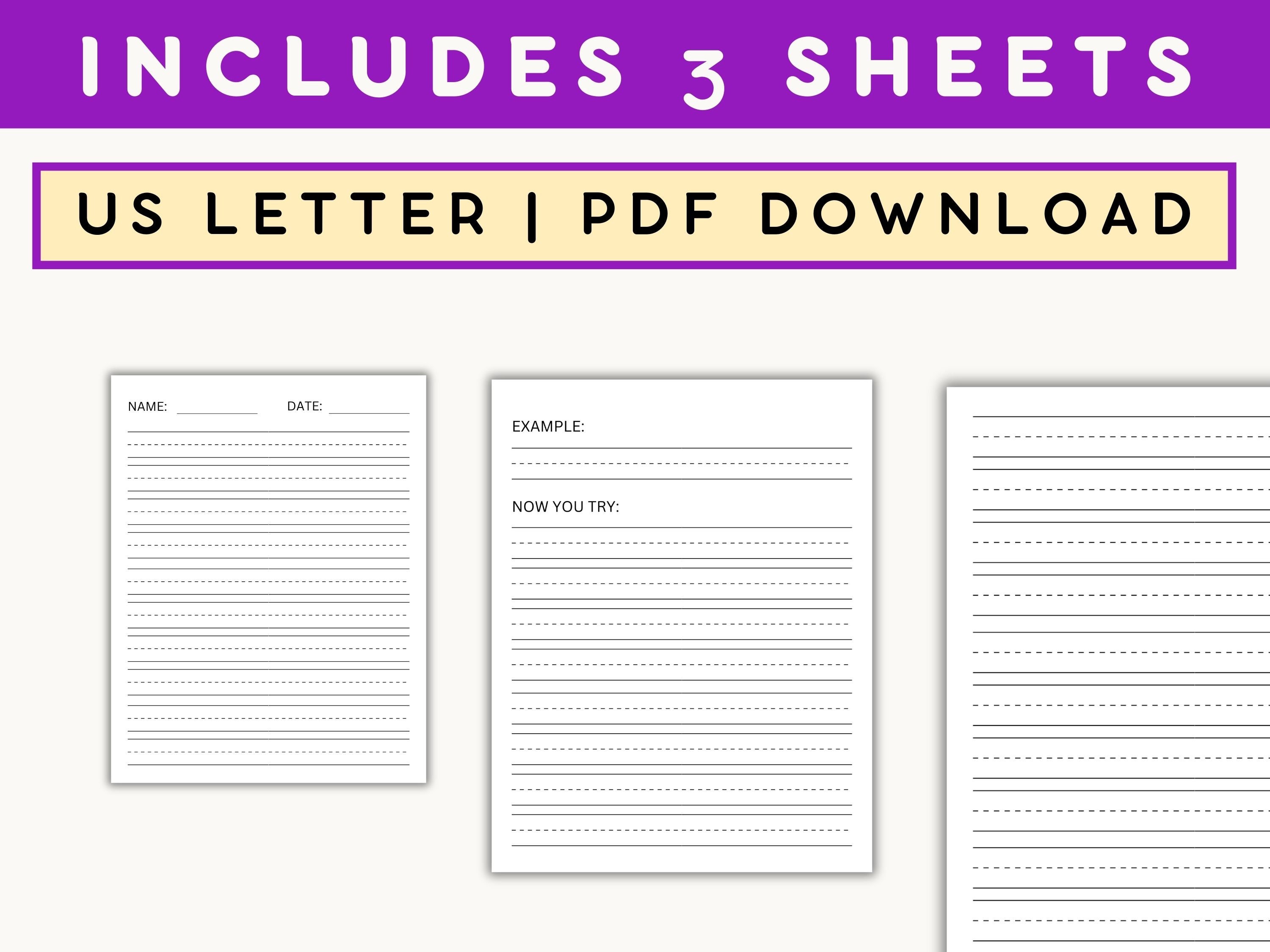 Printable Handwriting Paper, Writing Lines Template, Preschool Guided
