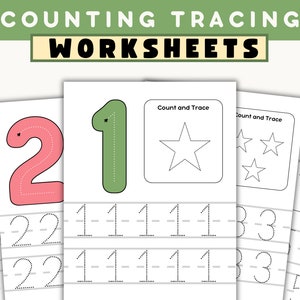 Counting Tracing Worksheets, Numbers 1-9 Printable, Count and Draw